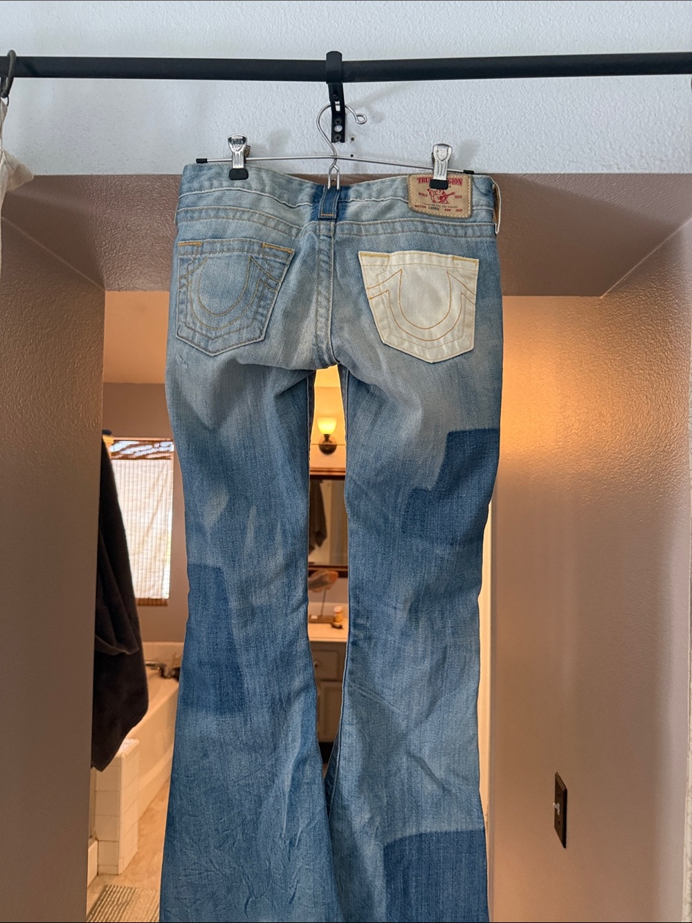 True Religion Blue Patchwork Flare Jeans - Picture 2 of 5